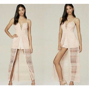 Bebe Romper Long Lace Overlay Maxi Dress Kimono